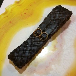 A&F Double Buckle Wide Leather Weave Belt